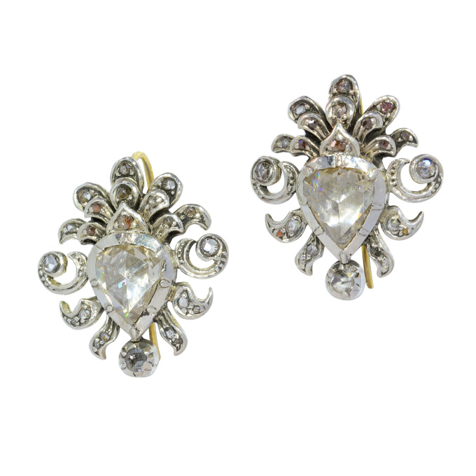 Victorian earrings with large pear shaped rose cut diamonds by Unknown artist