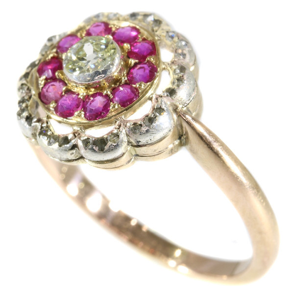 Late Victorian diamond and ruby ring by Artista Sconosciuto