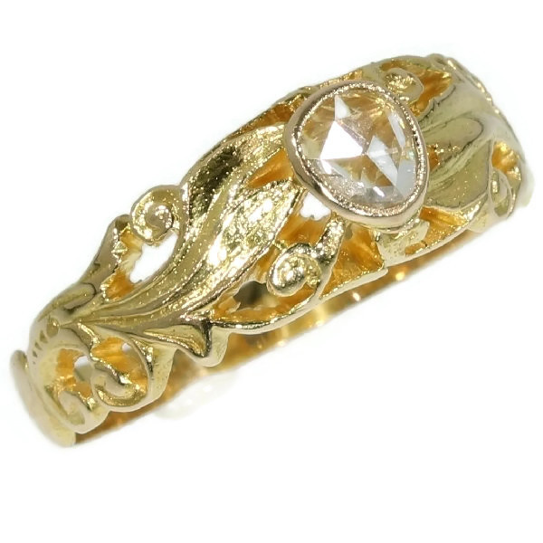 Antique Victorian mens ring with one rose cut diamond by Artista Sconosciuto
