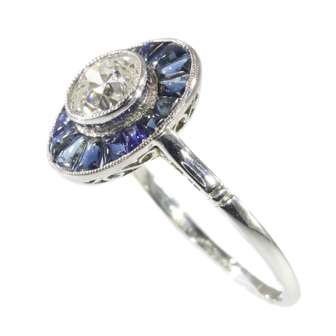 Vintage Art Deco platinum diamond sapphire engagement ring by Unknown artist