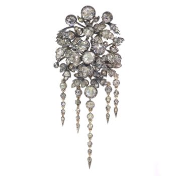 Impressive antique flower brooch trembleuse corsage fully embellished with high quality rose cut diamonds by Unknown Artist