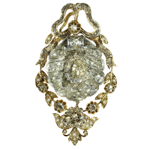 Antique pendant with big shell covered in diamonds can also be worn as brooch by Unknown artist