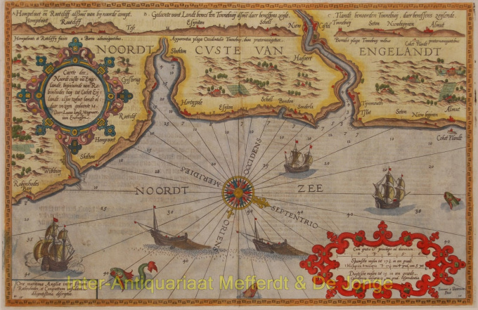 England, chart Robin Hood's Bay and Coquet Island  by Waghenaer