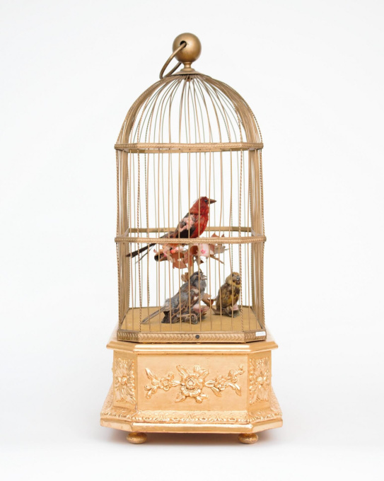 A French gilt 'singing bird automaton' birdcage, Bontems, circa 1880 by Bontems