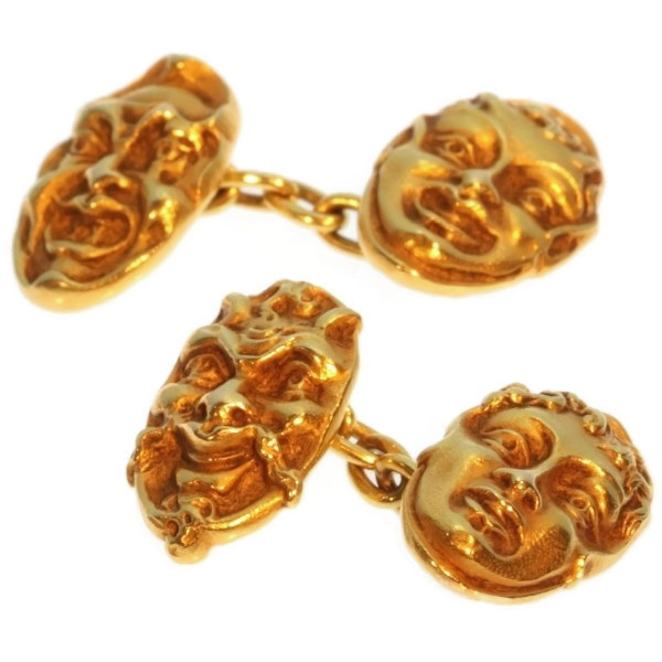 Antique cufflinks French 18K yellow gold mask by Unknown artist