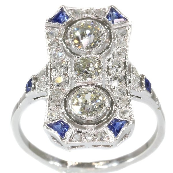 Typical Art Deco platinum diamond engagement ring by Unknown Artist