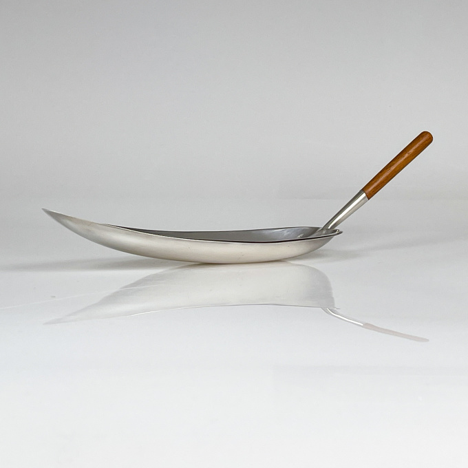 A Sterling silver dish with teakwood handle, model TW85, Handmade to Order – Kultakeskus, Finland 1965 by Tapio Wirkkala