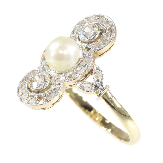 Vintage Belle Epoque pearl and diamond ring by Onbekende Kunstenaar