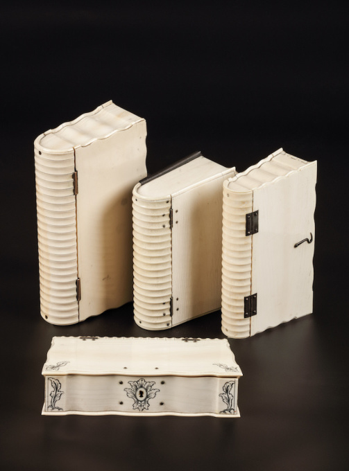 A COLLECTION OF FOUR SRI LANKAN IVORY BIBLE BOXES by Artista Sconosciuto