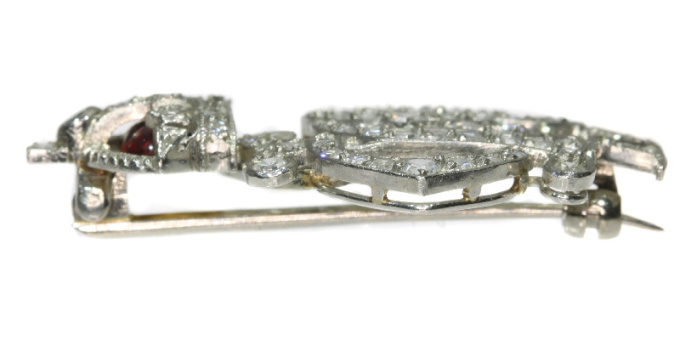 Platinum Art Deco diamond set enameled Crest of the 4th Queen's Own Hussars by Artista Desconhecido