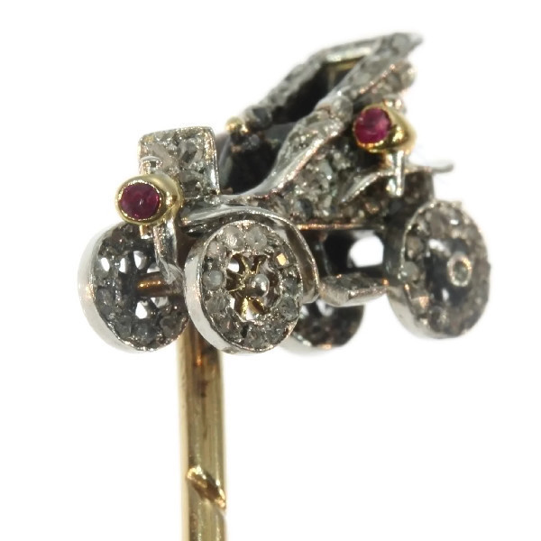 Antique bejeweled tiepin showing one of the first cars by Artiste Inconnu