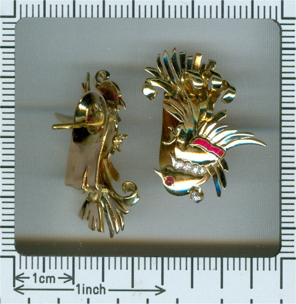 Vintage Retro gold and diamond earrings clips by Onbekende Kunstenaar