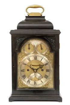 A small English ebonised table clock, James Wittit London, circa 1740 by James Wittit London