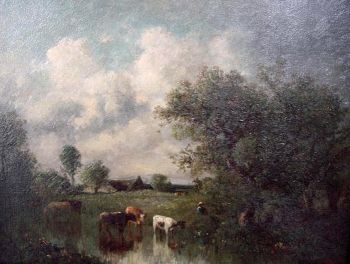 Cows near the waterfront by Jules Dupré