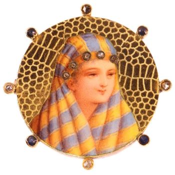 Typical late 19th cent. gold enameled brooch with bedouin woman by Unknown Artist