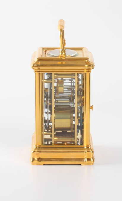 A French gilt gorge case carriage clock with alarm, circa 1860 by Unknown artist