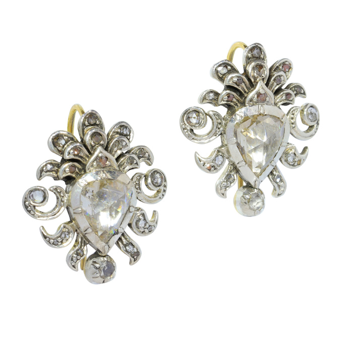 Victorian earrings with large pear shaped rose cut diamonds by Artiste Inconnu