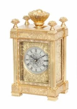 An unusual English engraved gilt brass travel clock, Aubert & Klaftenberger, circa 1860. by Aubert & Klaftenberger Klaftenberger