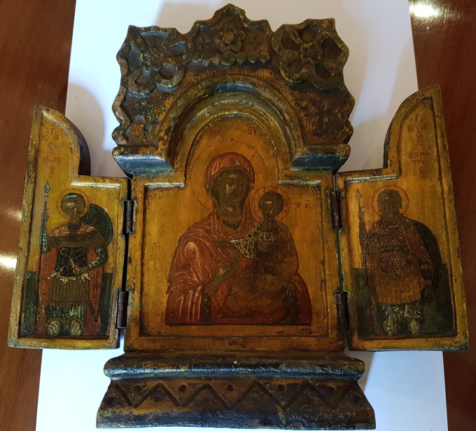 Greek icon: Triptych with theme The Annunciation by Unknown artist